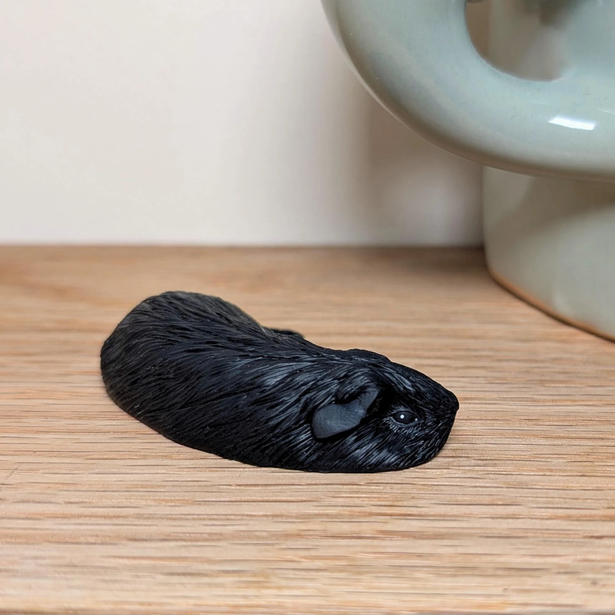 Sleeping Black Guinea Pig Sculpture, Pet Memorial