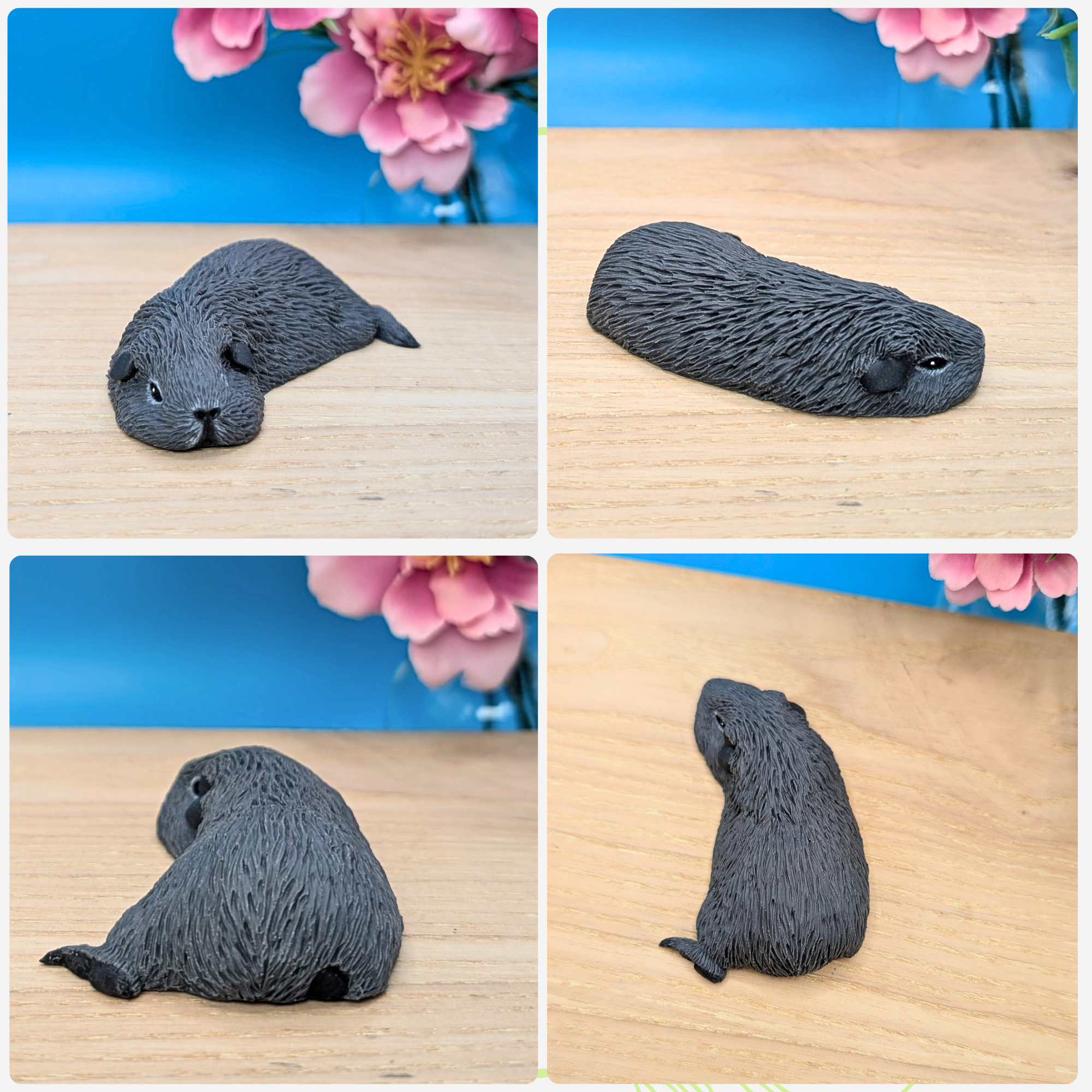Grey Sleeping Guinea Pig Sculpture