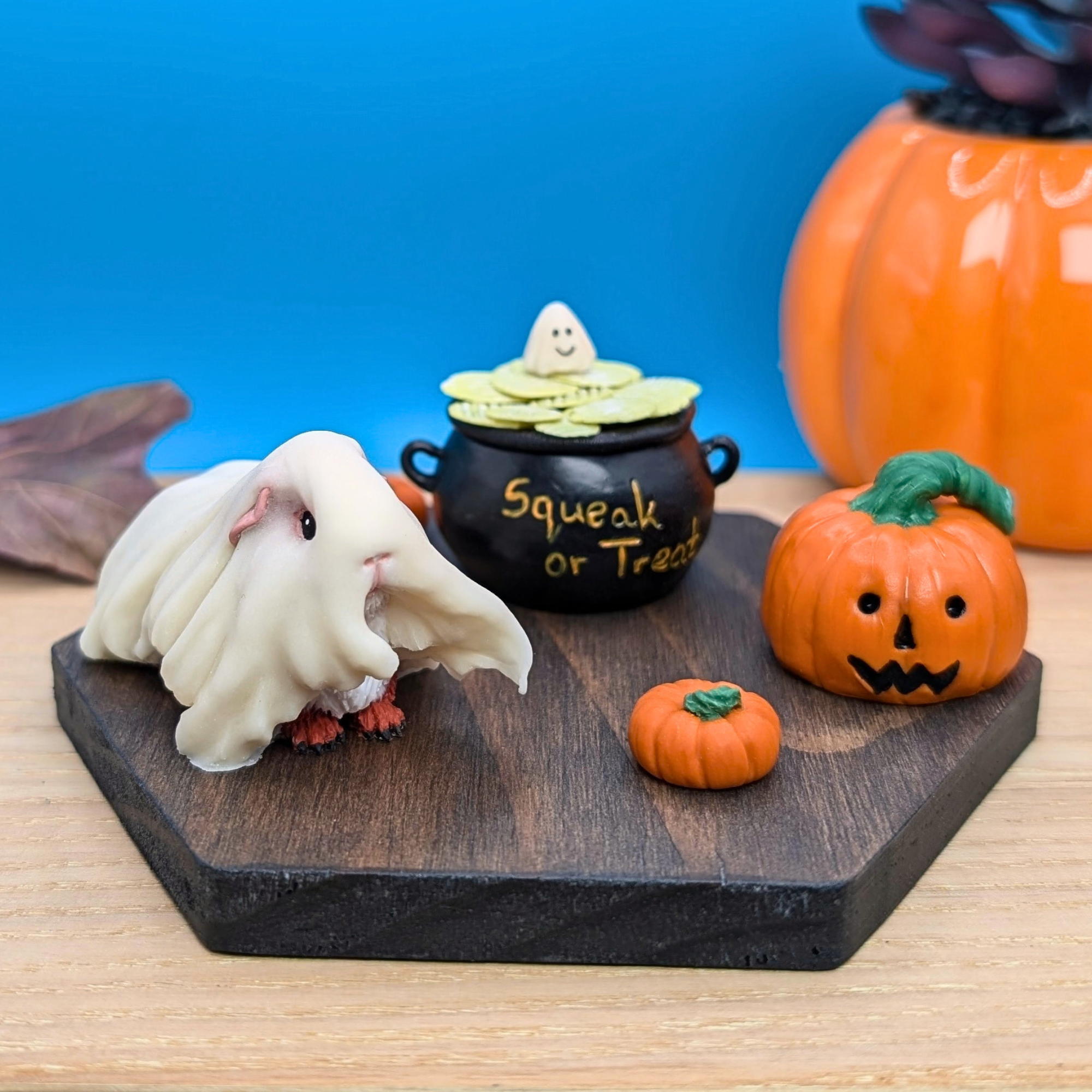 Halloween Guinea Pig Sculpture: Trick or Treat Ghost Figurine