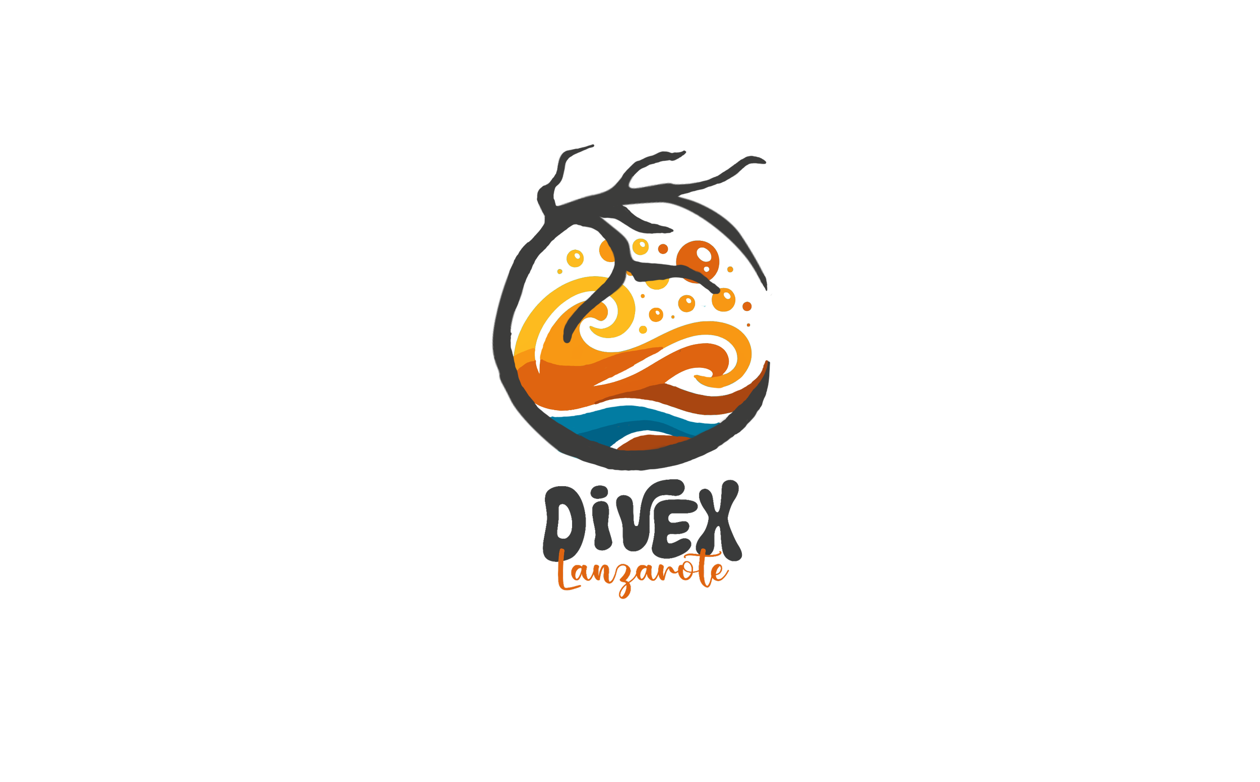 Logo con forma di cuore stilizzato, con elementi che sembrano onde e circuiti, con testo 'DiveX Lanzarote' sotto il cuore.