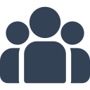 Icon of three stylized people in navy blue.