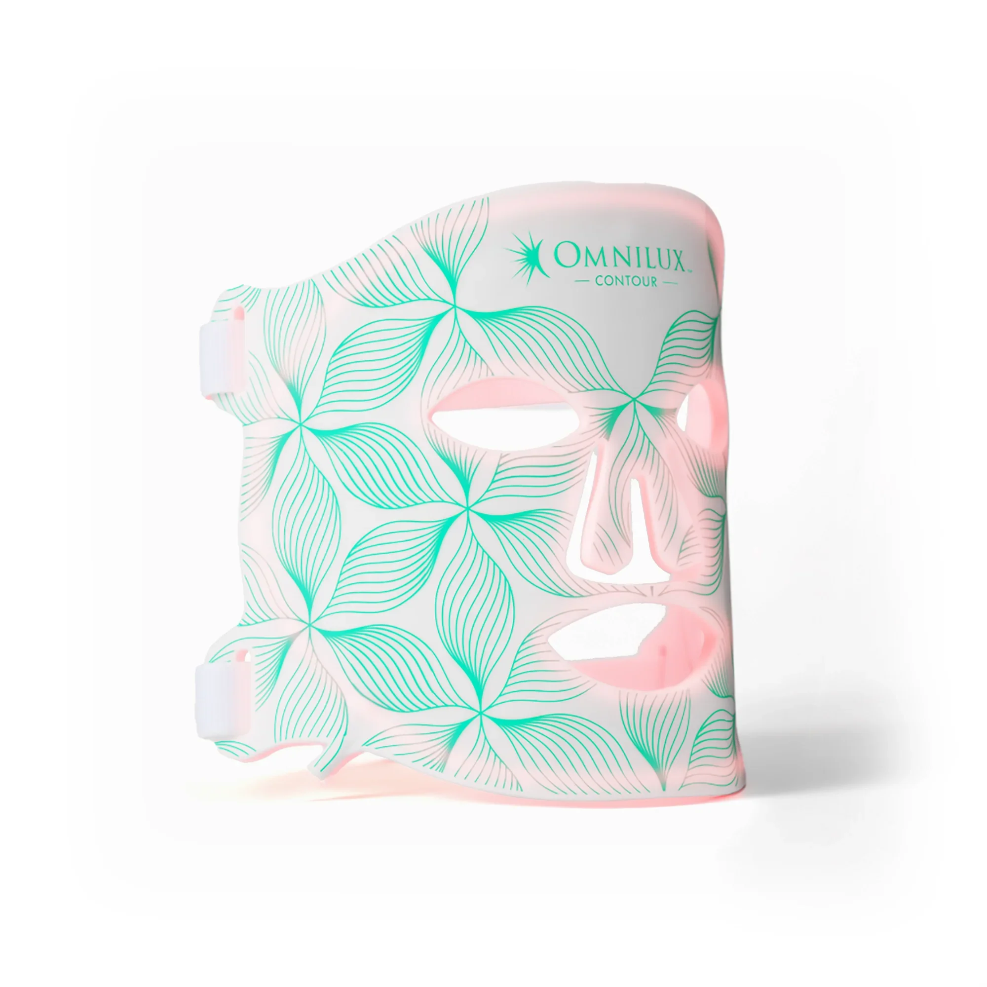 Front of a skincare product packaging with a floral design, labeled 'Omnilux Contour'.