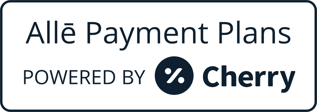 Advertisement for Allé Payment Plans powered by Cherry showcasing text and the Cherry logo with a percentage symbol.