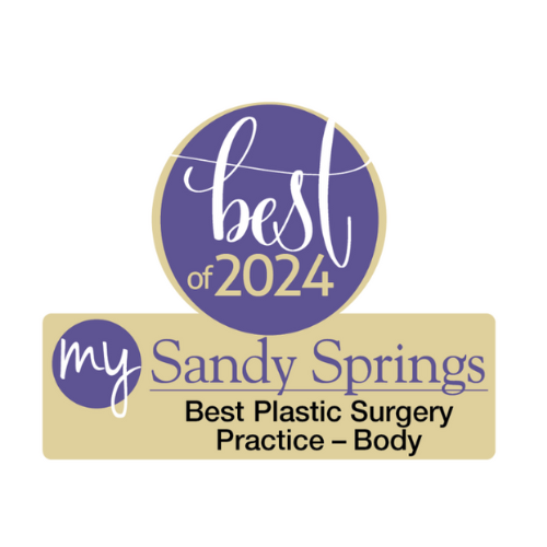 An award badge recognizing 'Best of 2024' for 'My Sandy Springs' in the category 'Best Plastic Surgery Practice - Body'.