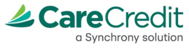CareCredit logo with green stylized leaves and text 'a Synchrony solution'.