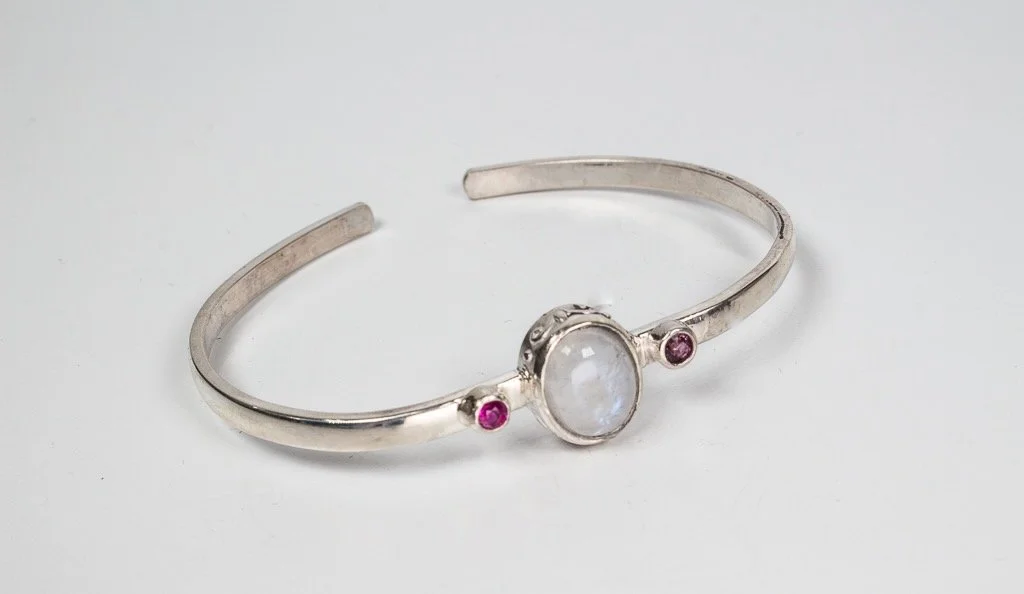 Sterling Silver BBracelet with Rubies and Moonstone