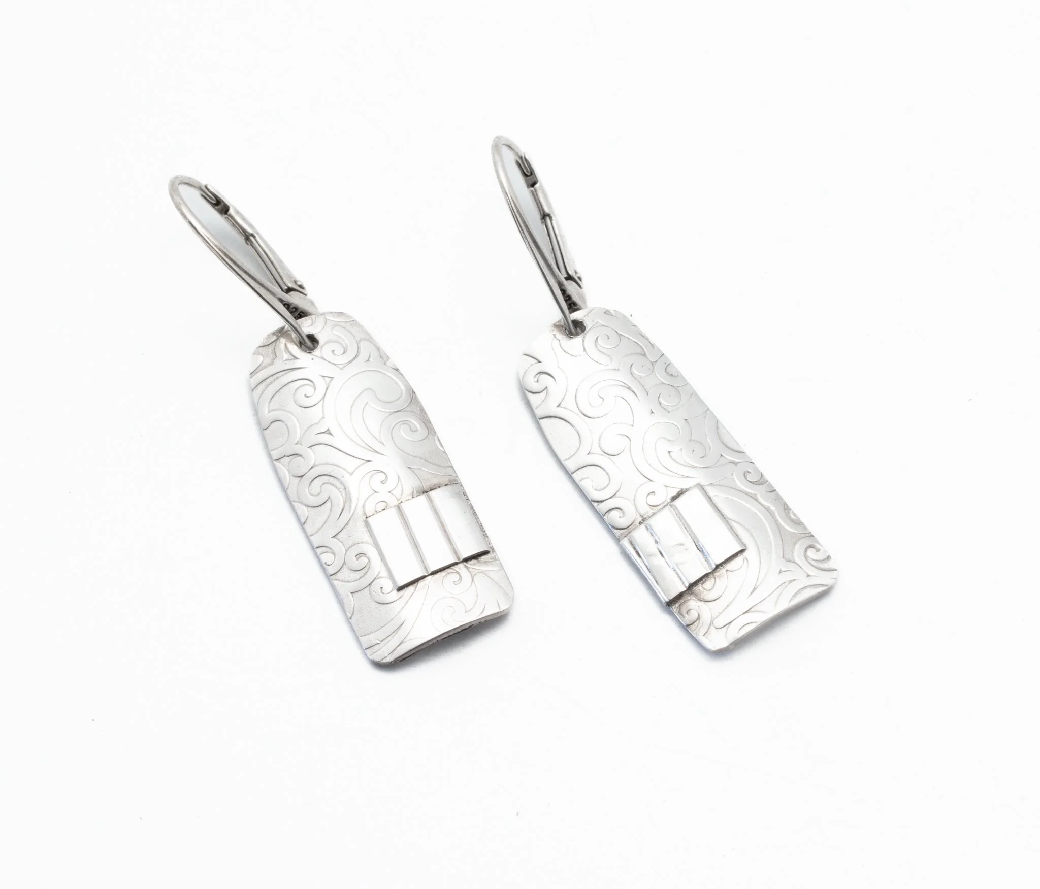 Patterned Sterling Rectangle Earrings