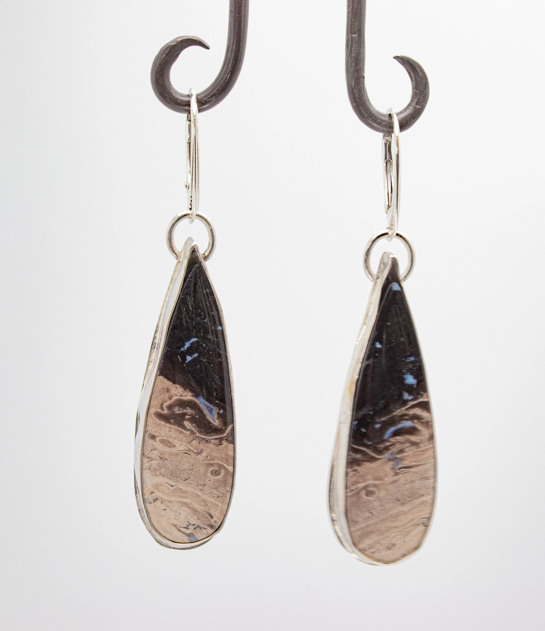 Beige & Black Opalized Wood Earrings