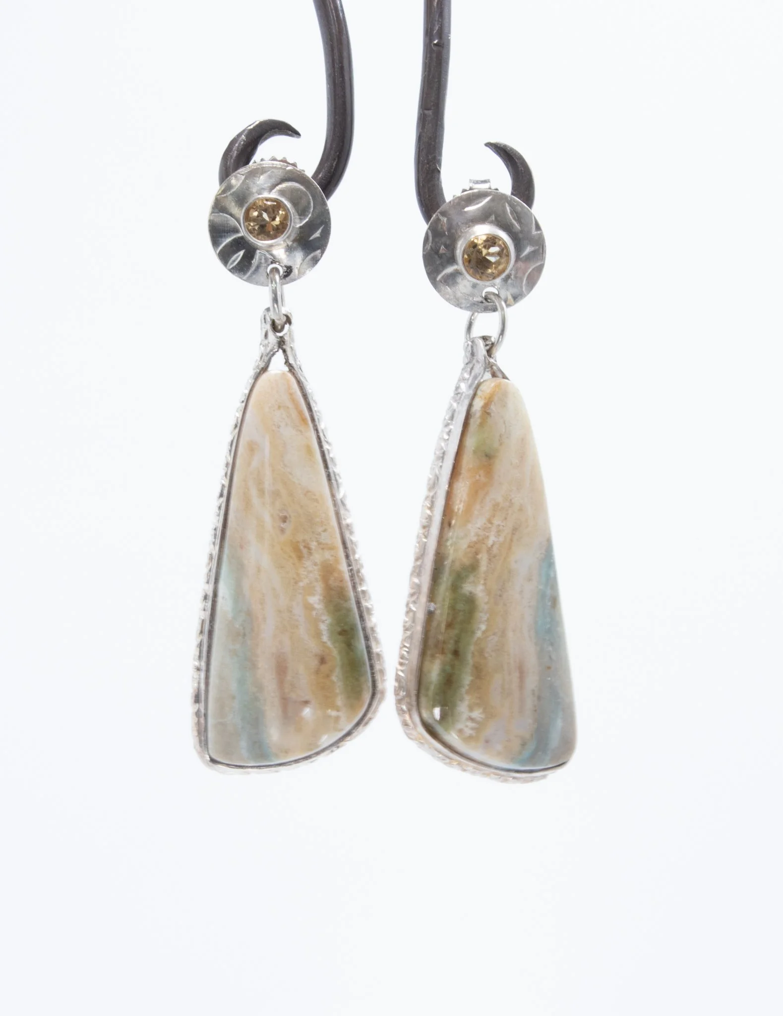 Opalized Wood and Citrine Earrings