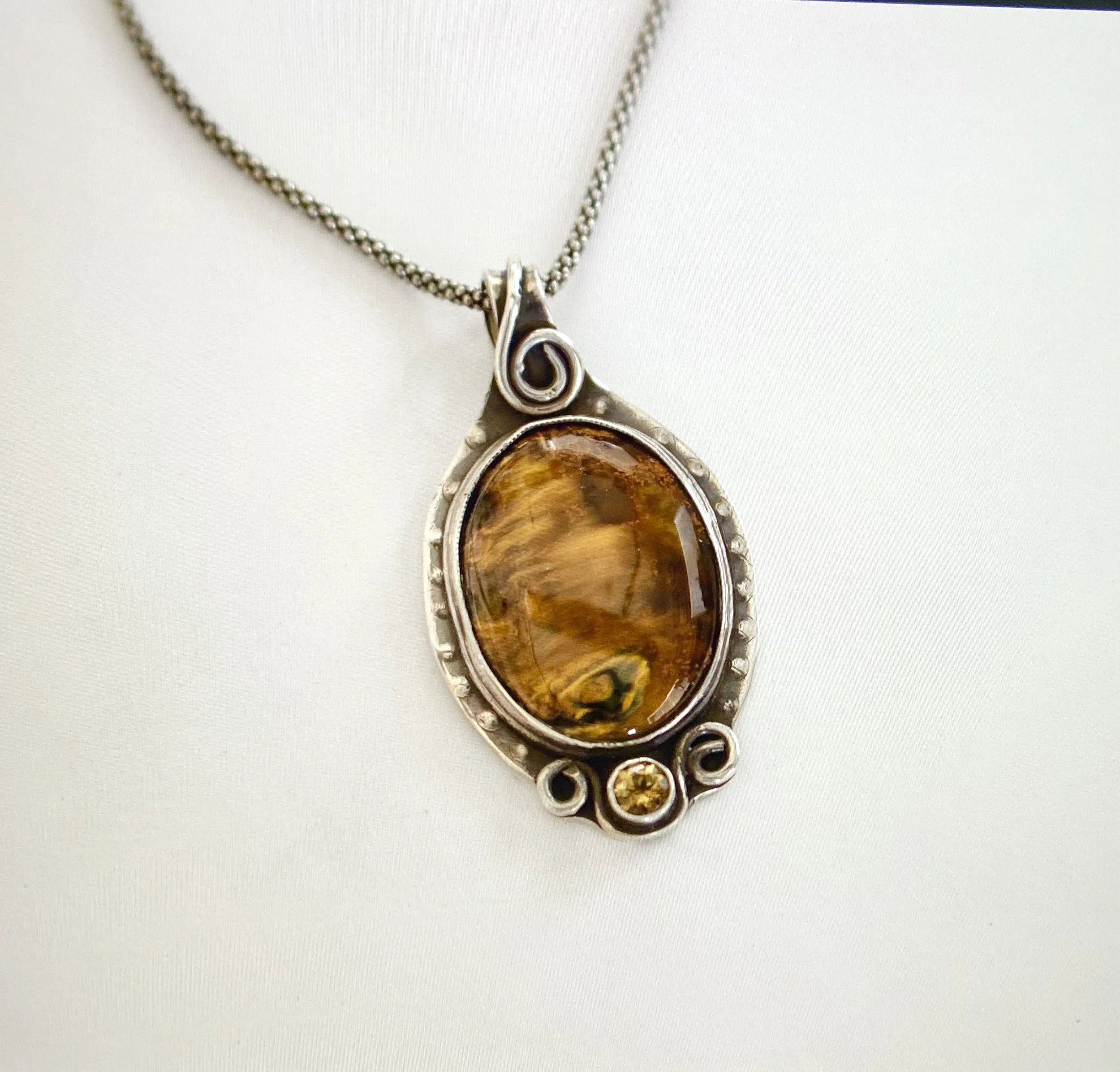 Pietersite and Sterling Silver with Citrine Pendant