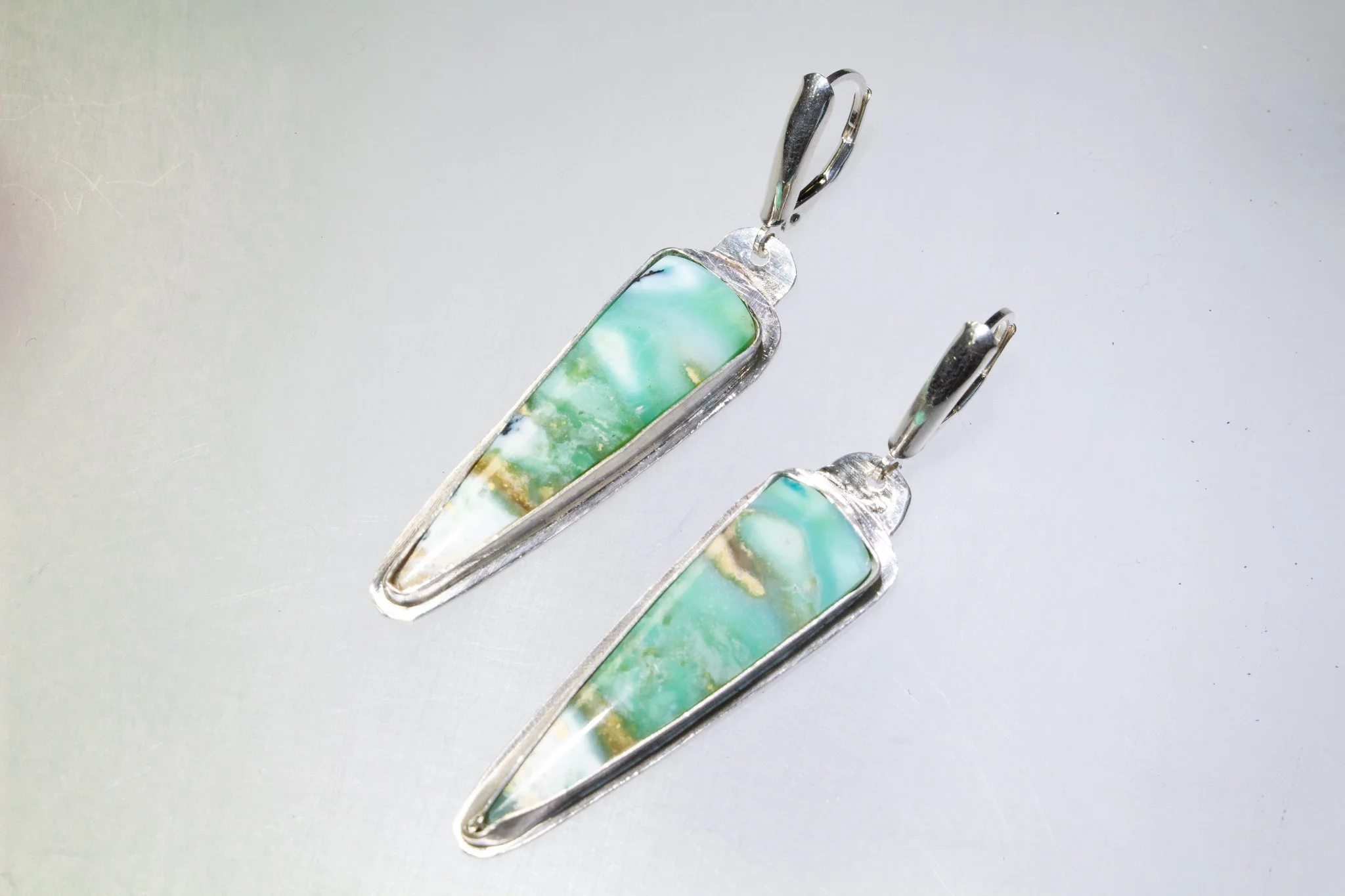 White, yellow  and Aqua colored  Opalized Wood Earrings
