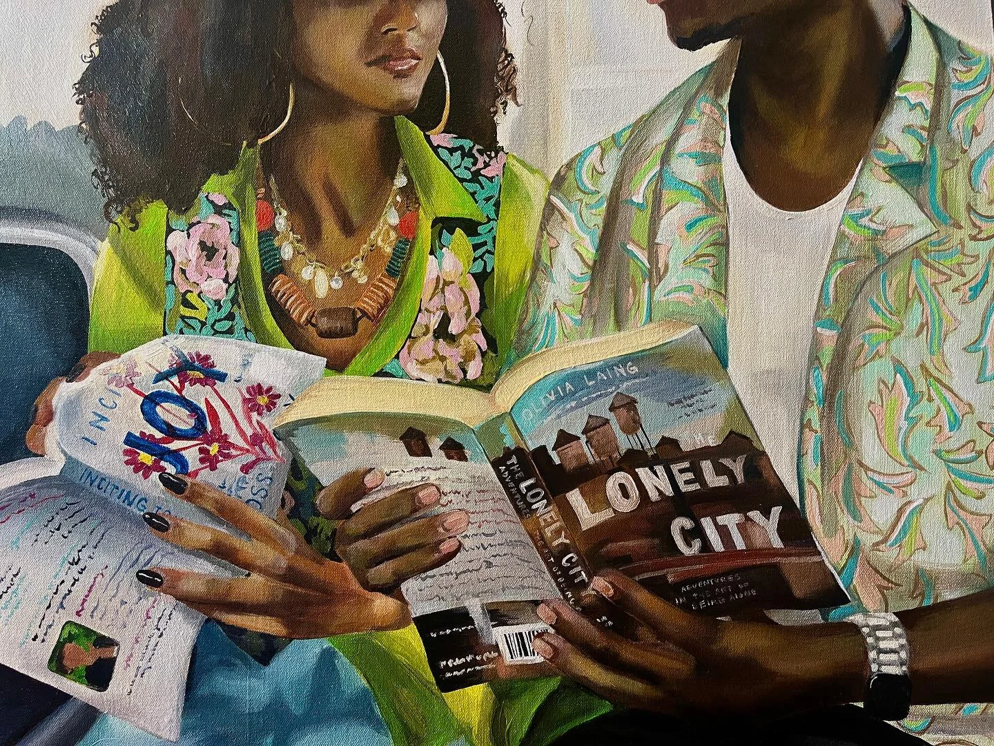 &ldquo;The Lonely City&rdquo; oil and acrylic on canvas, 32x40&rdquo;

Senior studio 1 ✅ 
This quarter I did a deep dive into the concept of public transit as a vehicle for human connection. I had a lot of fun exploring text and pattern along with ho