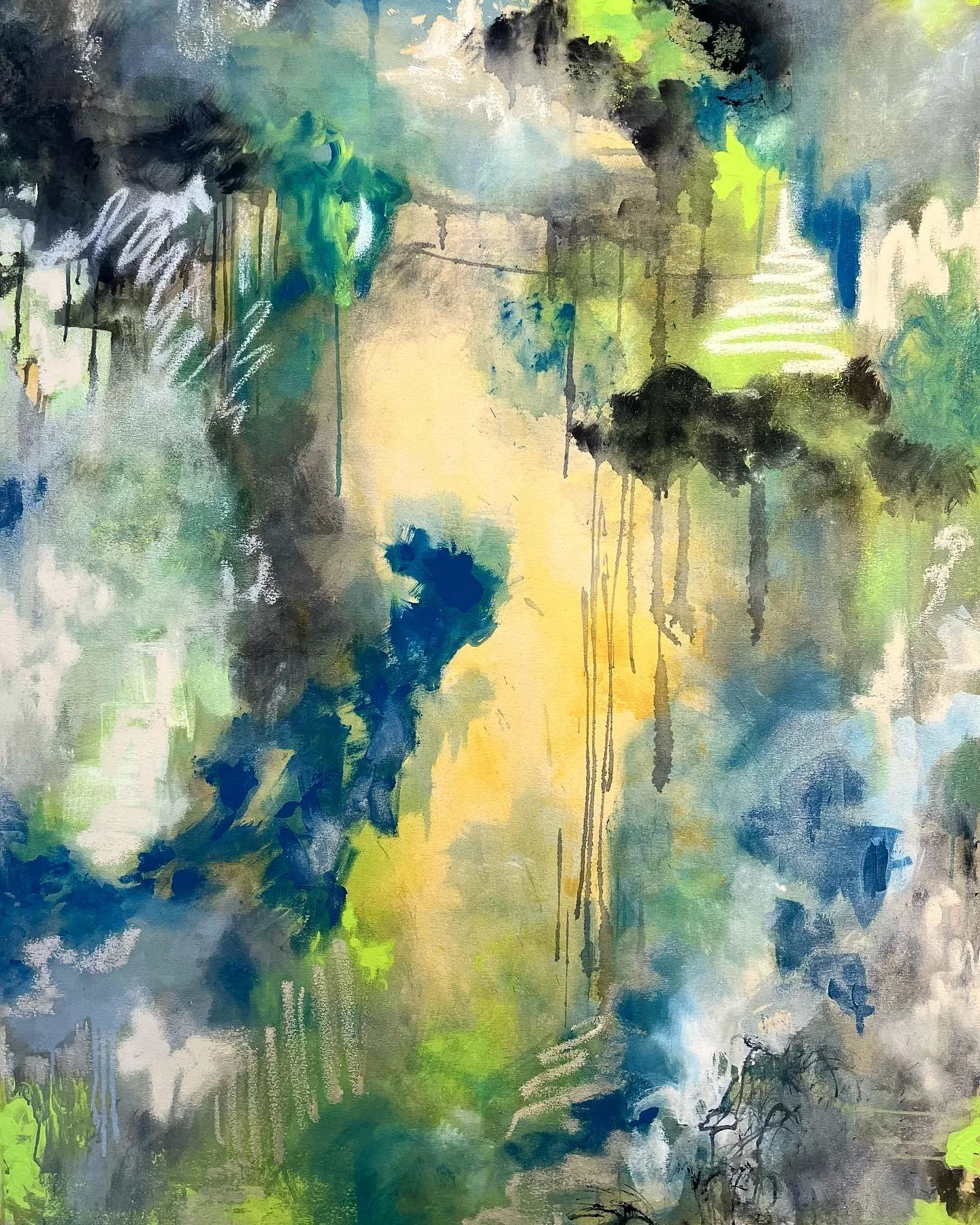 update to my abstract painting 💚💙 
&ldquo;Bring Back Pixie Hollow&rdquo; (iykyk) 46x62&rdquo; flashe and oil on canvas