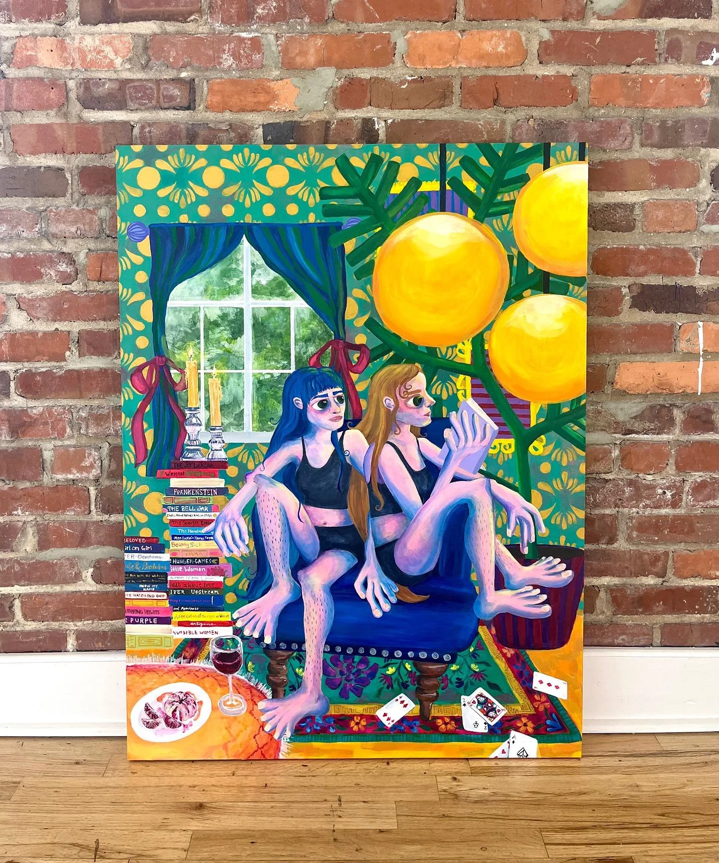 &ldquo;2Q<3&rdquo; 40&rdquo; x 30&rdquo; acrylic on panel 

The painting that led me in a new and exciting direction this quarter! I&rsquo;ve spent the past 10 weeks exploring hyper-feminine, maximalist interiors and the women that occupy them. Ex