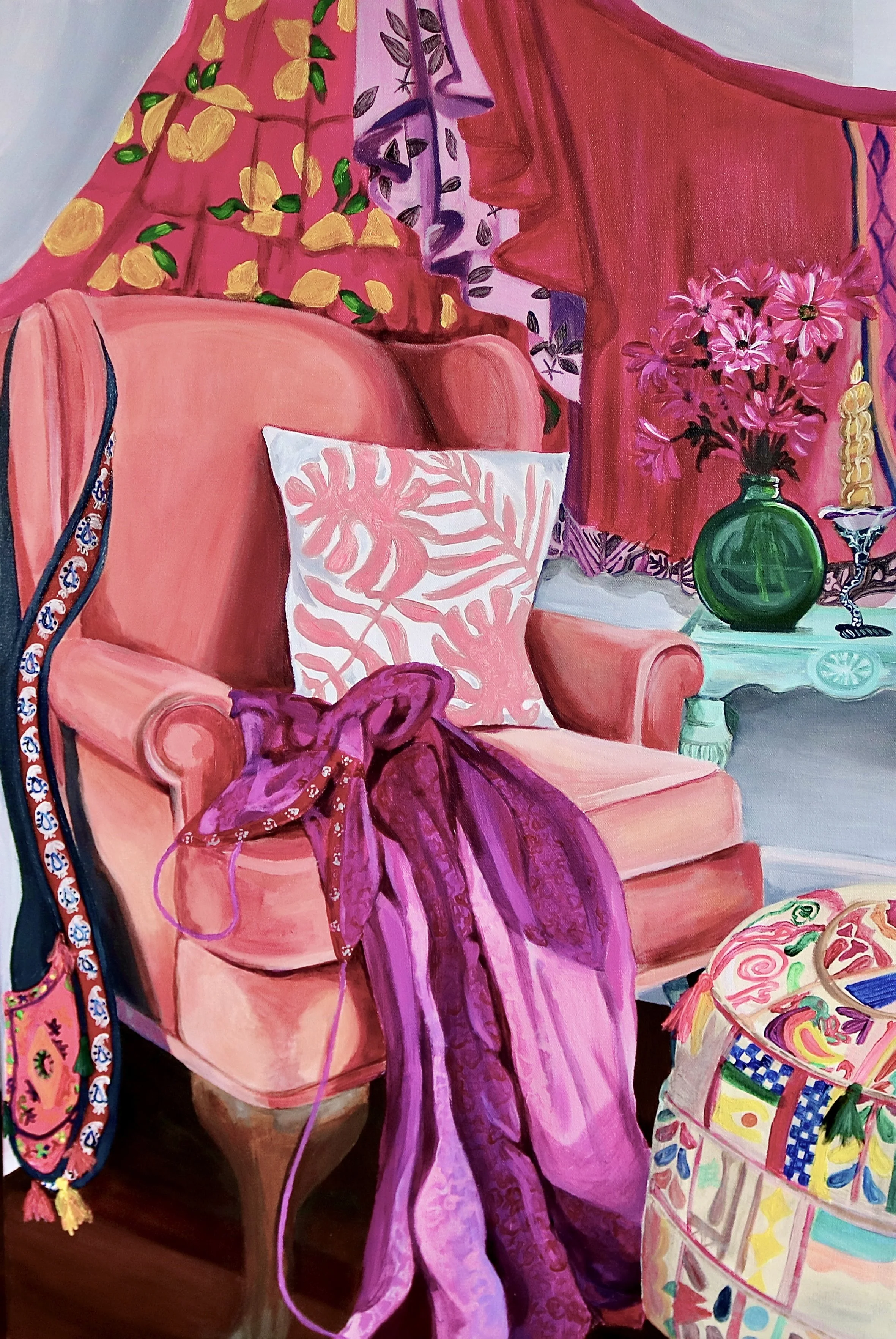 "Pink Velvet Daydream", 38" x 24", acrylic on canvas, 2024 