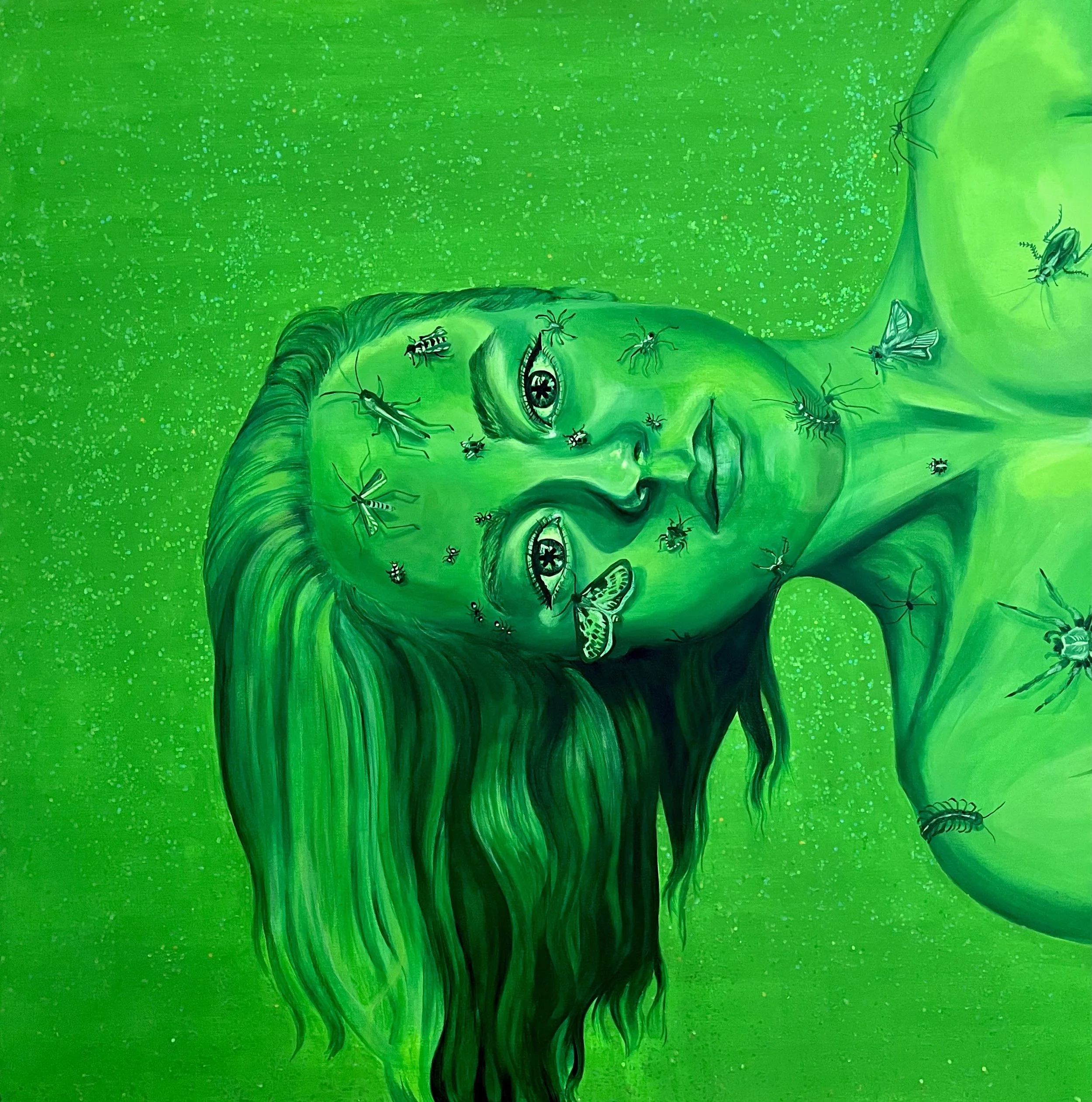 "What if This is How She Wants Me?",
36" x 36", acrylic and glitter on canvas, 
2024