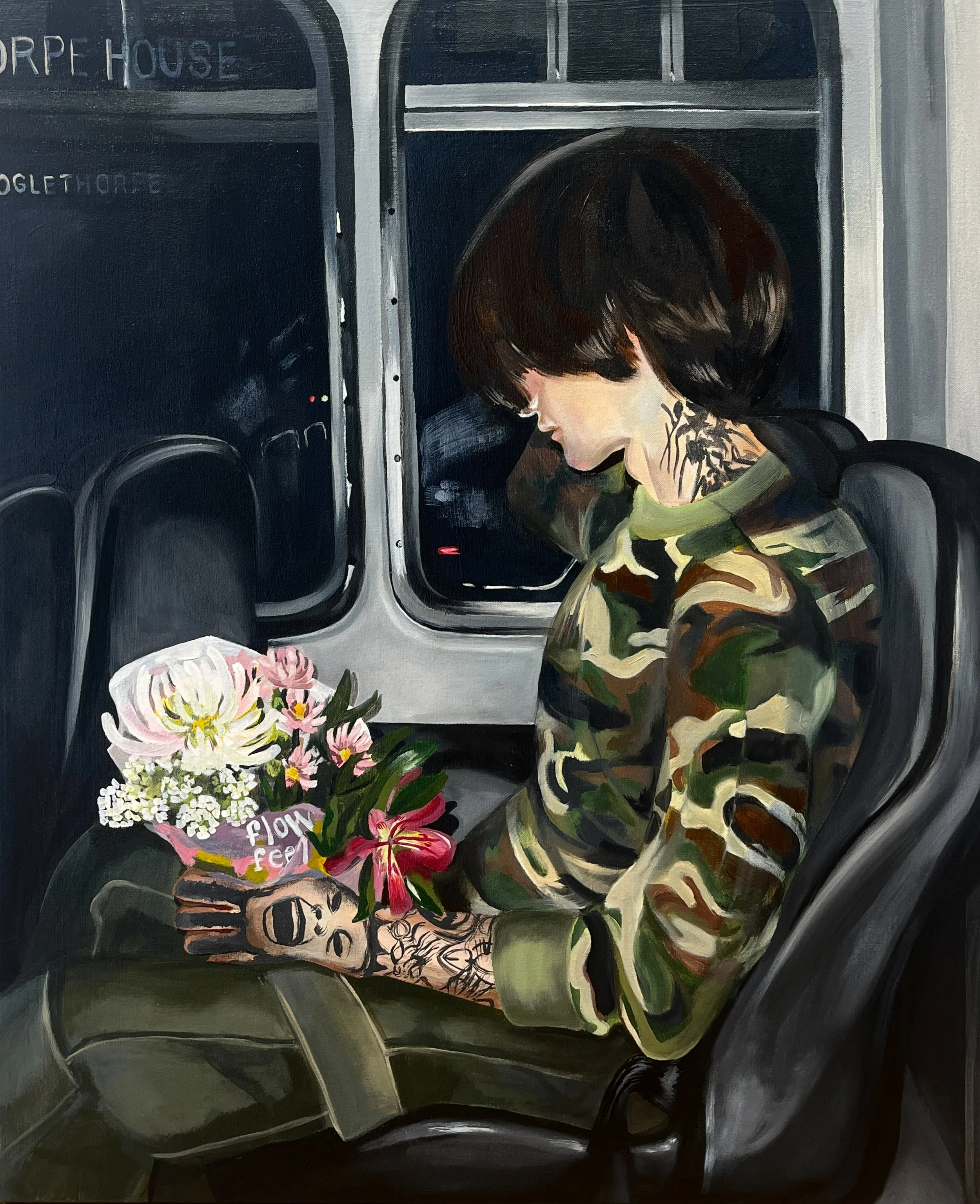 "Next 4 Miles", 32" x 26", oil and acrylic on canvas, 2025