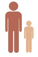 An adult and a child standing side by side