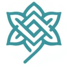 A teal Celtic knot design forming a star shape.