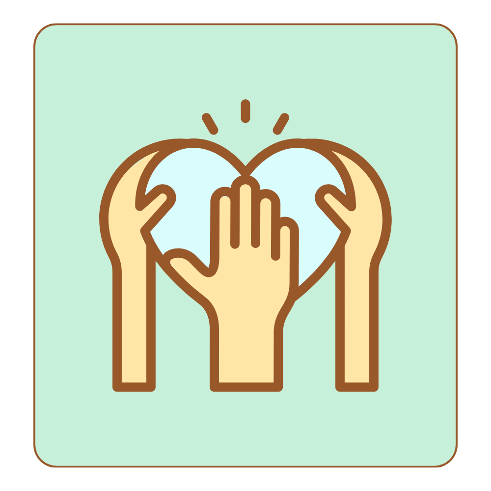 Illustration of hands holding a heart with a smaller heart in the center, symbolizing care and compassion.