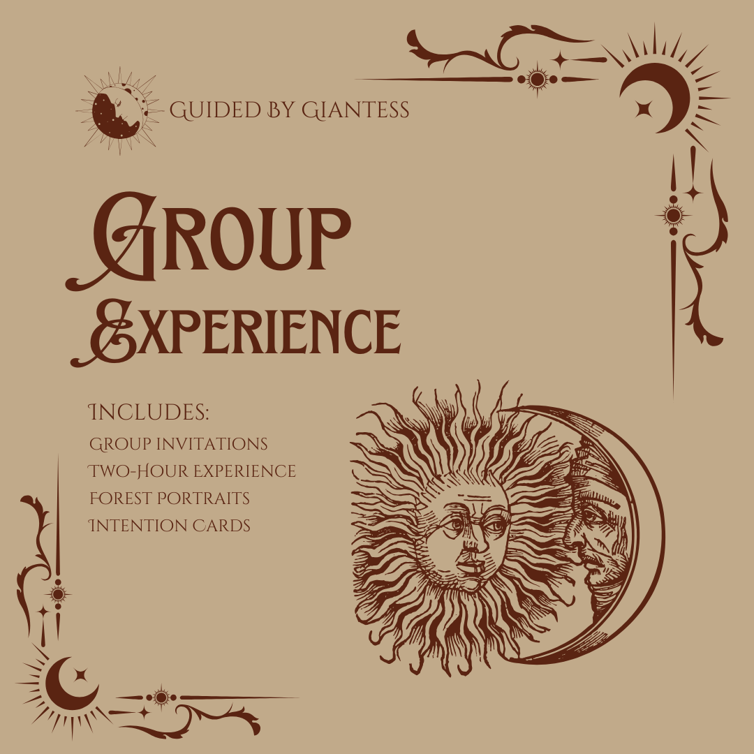 This card has magical elements on it including moons and stars. It gives further information about group Forest Immersion Experiences.
