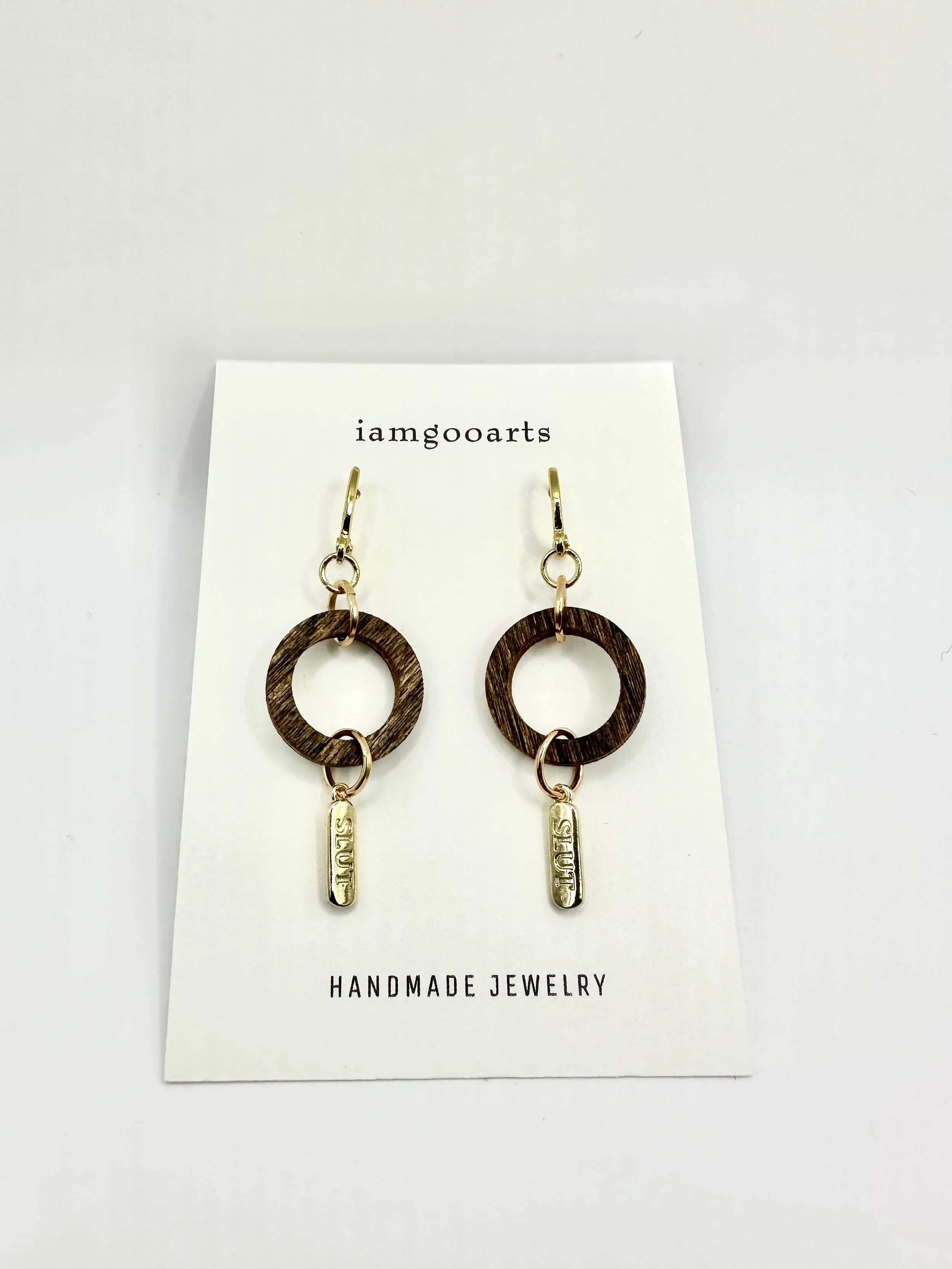 Wood & Gold “Slut” Ring Earrings