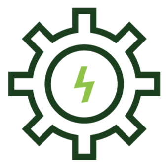 Gear symbol with a lightning bolt in the center, indicating power or energy.