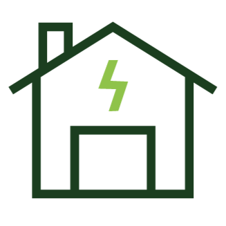 Outline of a house with a lightning bolt symbol inside.