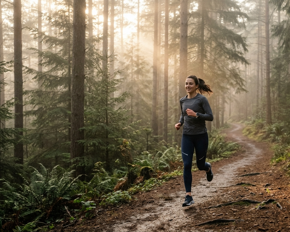 Runner running through the woods at an easy pace