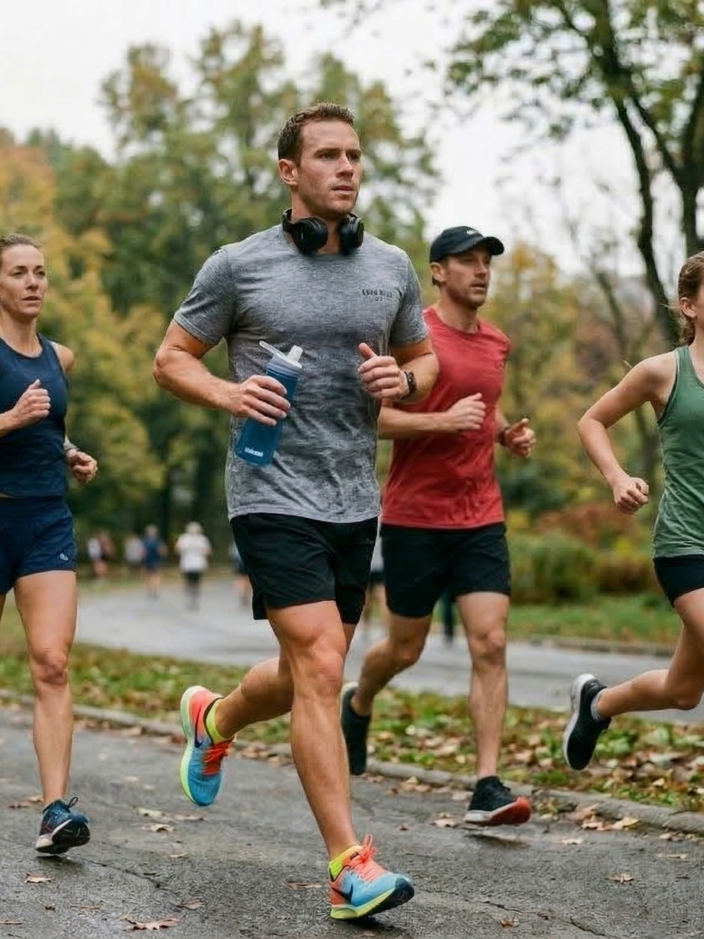 Runfitcoach running on a cloudy day in a pack