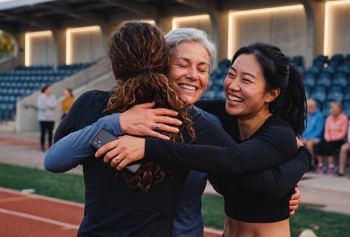 Women hugging after a group run