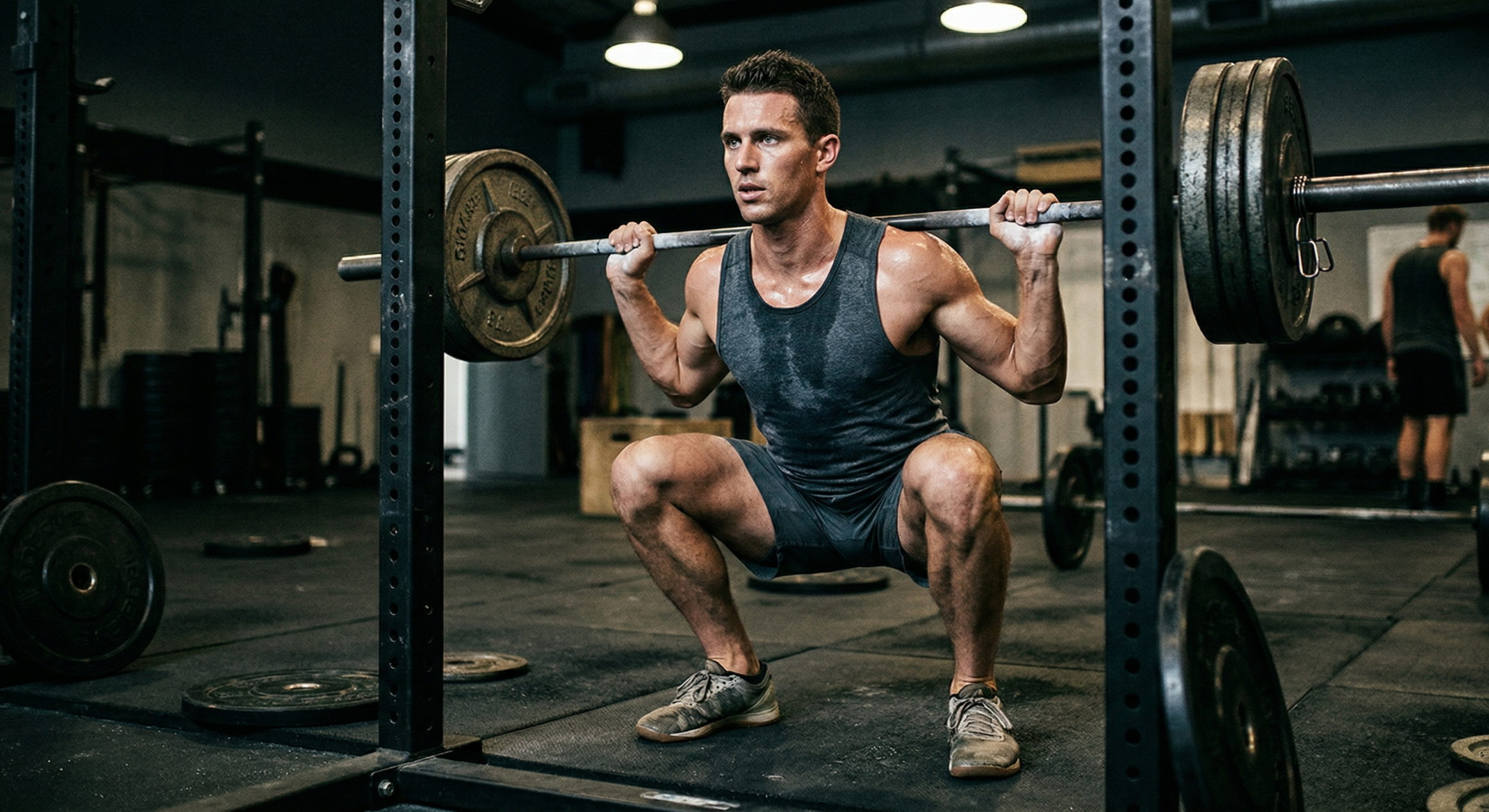 A runner doing squats in the gym