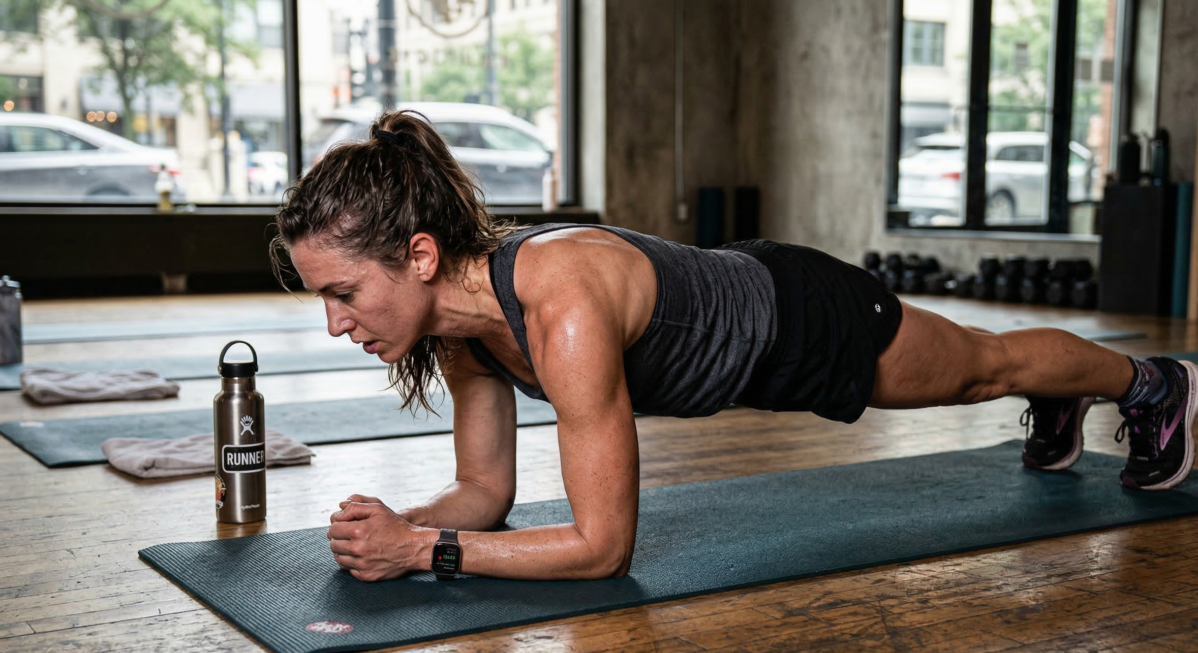 A runner doing a plank