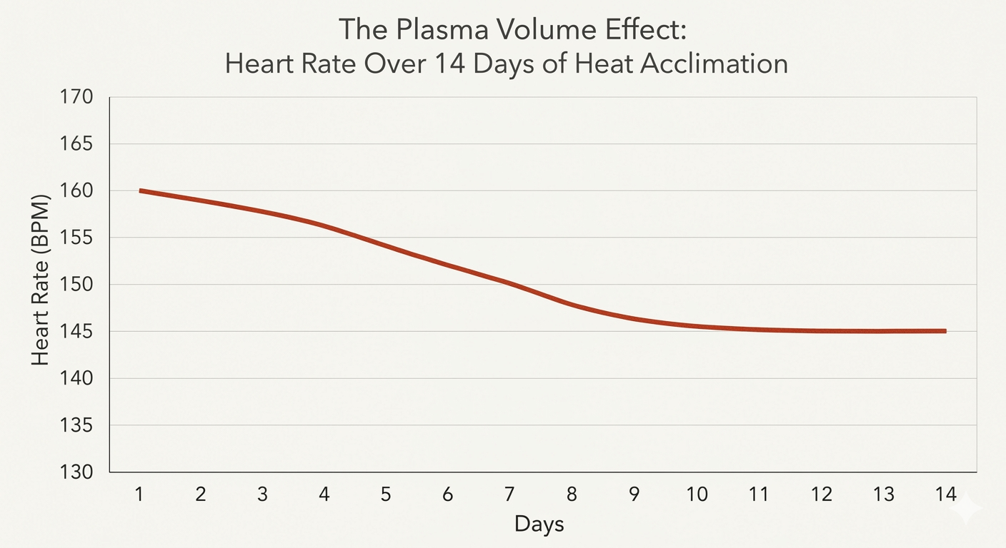 a line graph illustrates the heat acclimation for runners