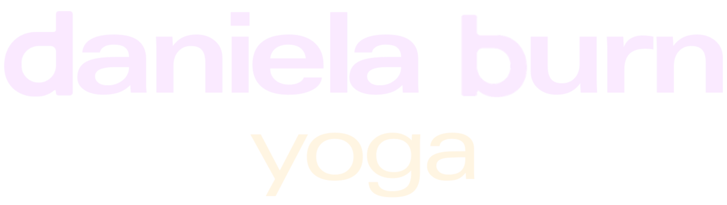 Text with the words "daniela burn yoga" in pastel purple and beige colors.
