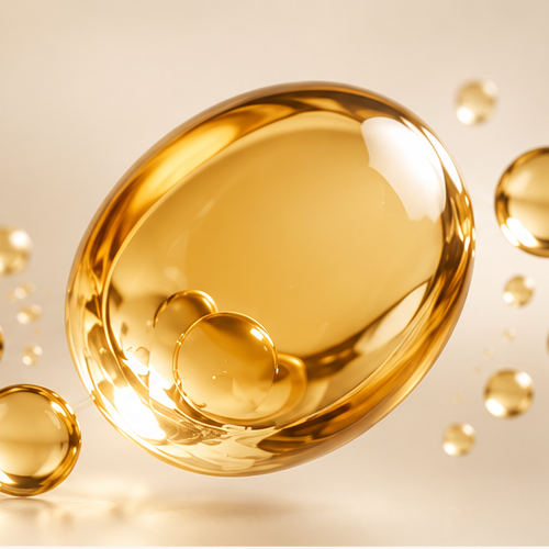 Golden oil droplets representing CoQ10