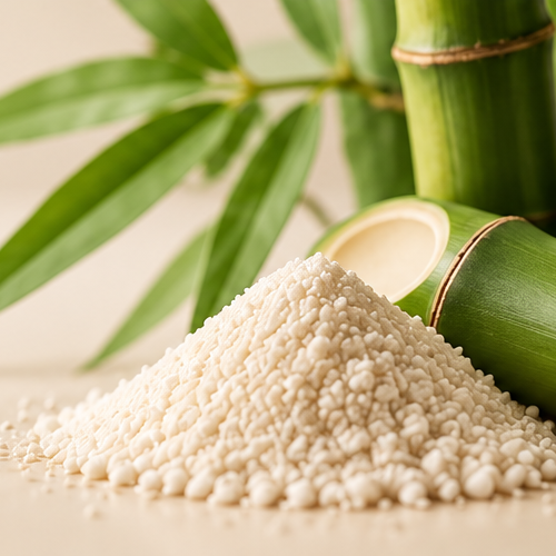 Bamboo with pale silica granules representing bamboo-derived silica
