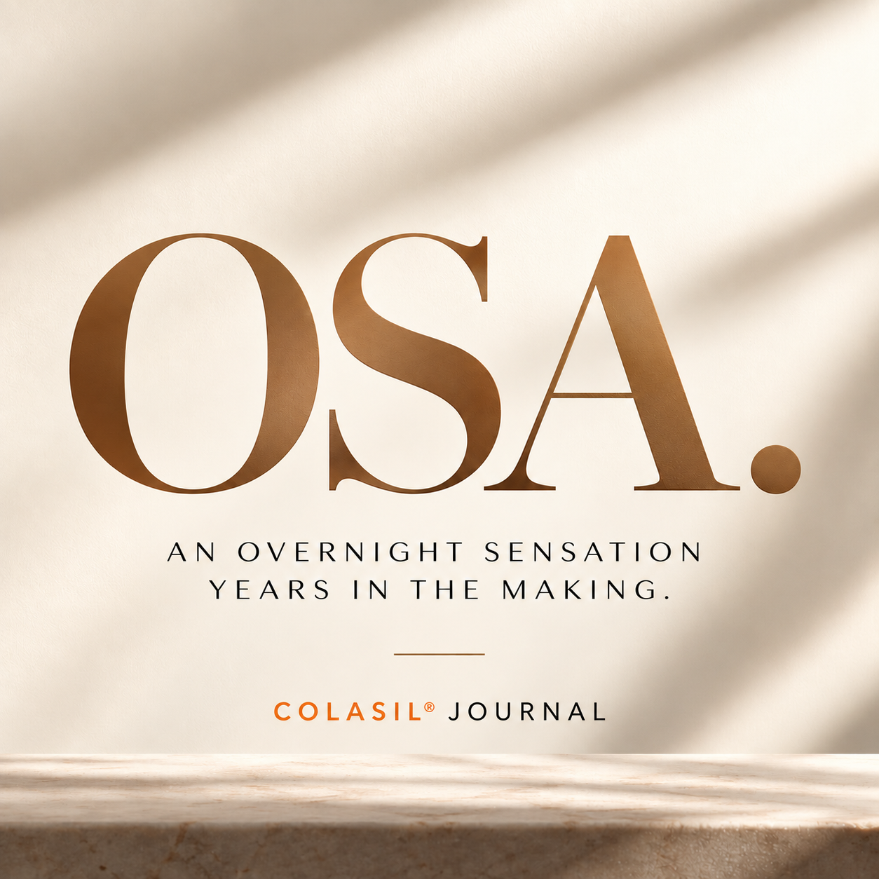 Editorial graphic featuring OSA, orthosilicic acid, with the phrase “An overnight sensation years in the making” for the COLASIL® Journal.