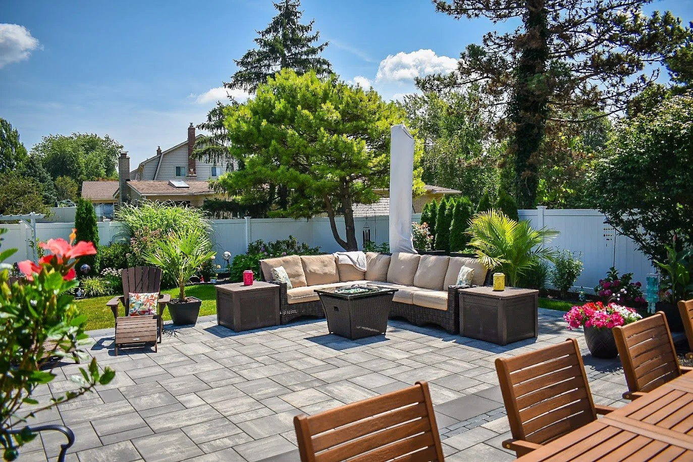 Backyard patio layout with drainage and base prep in Downriver MI