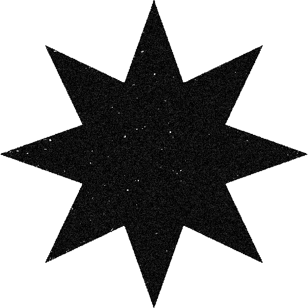 Black star with multiple points and small white specks
