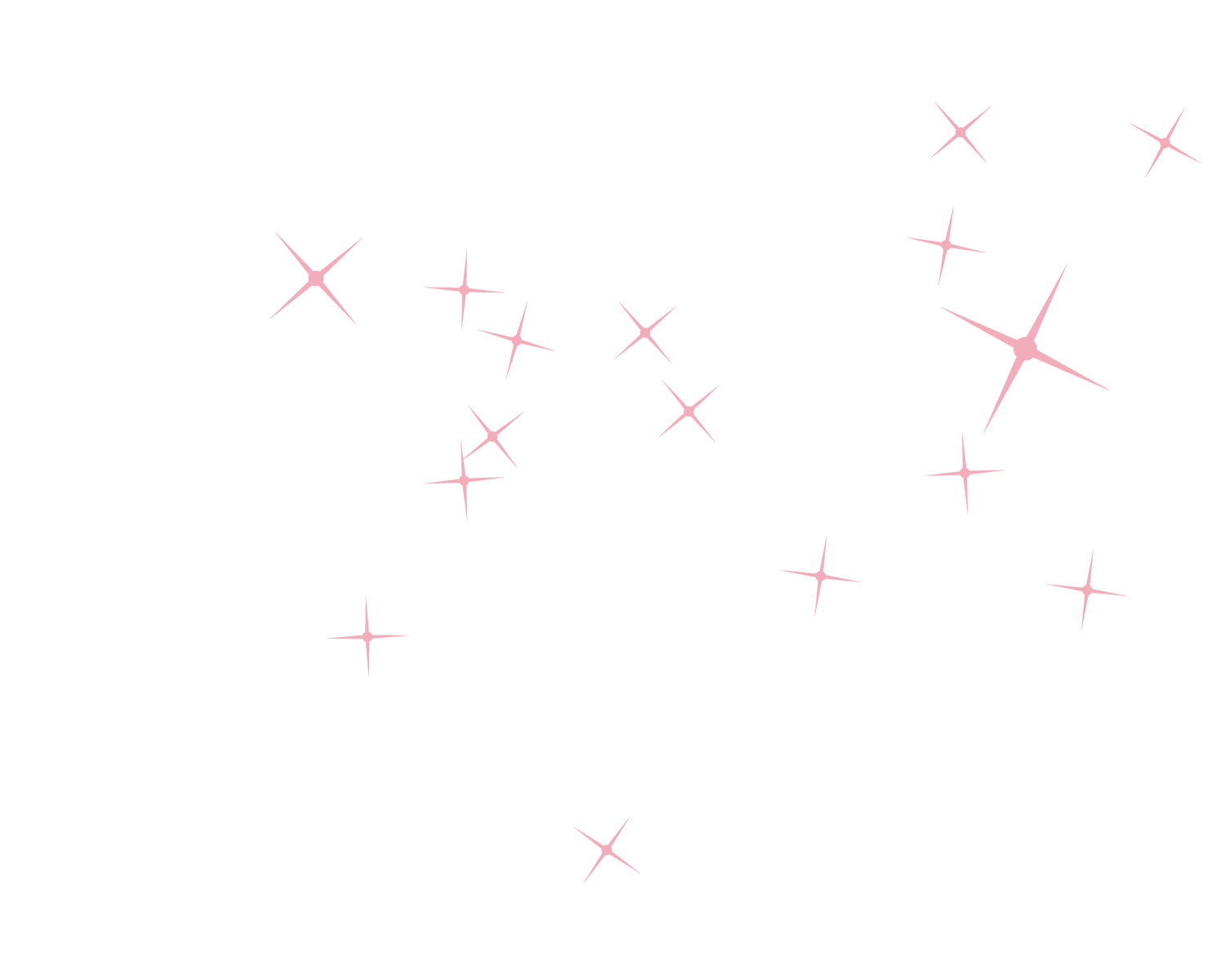 Pink star-shaped sparkles scattered over a black background.