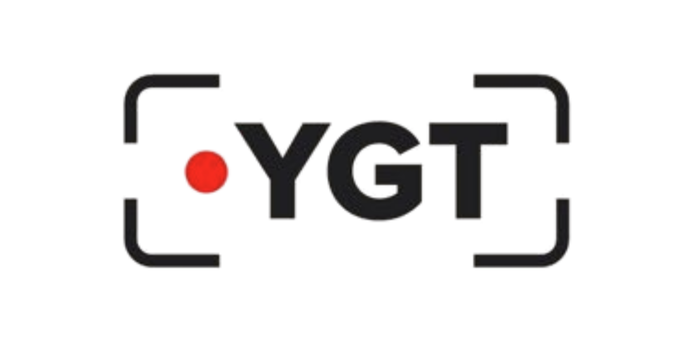 Logo with the letters YGT, a red dot to the left, and black brackets around the text.
