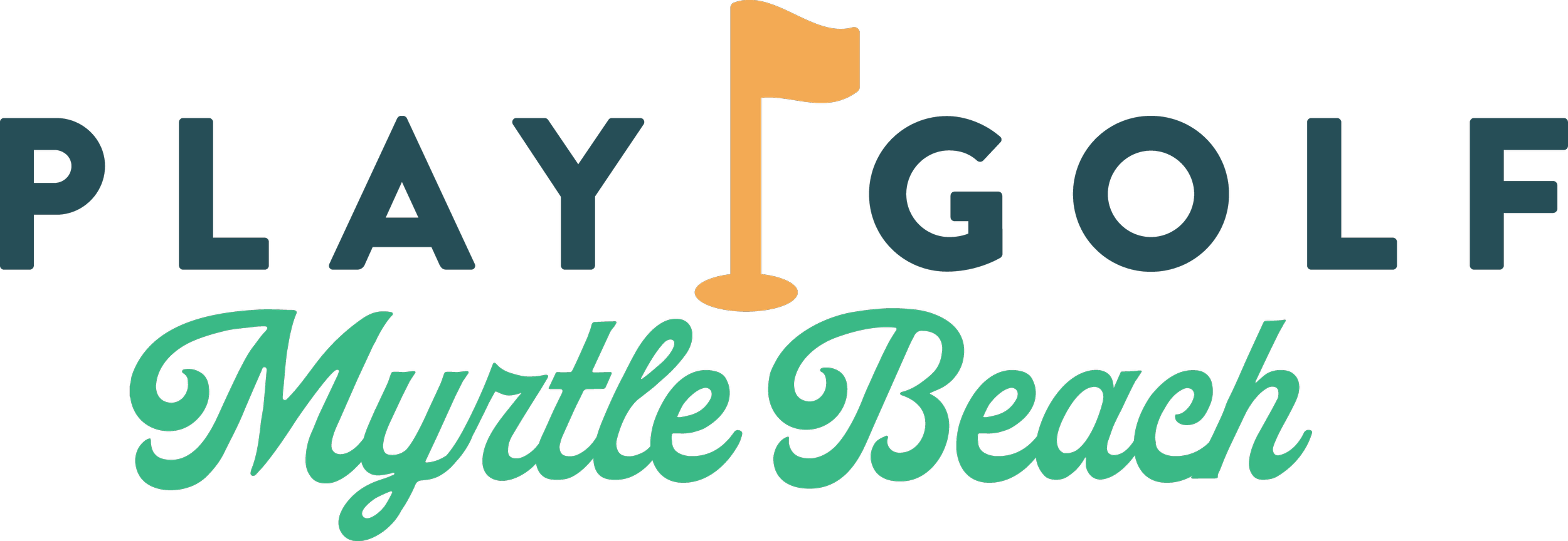 Logo for 'Play Golf Muttley Beach' with a golf flag replacing the letter T in 'Play'.