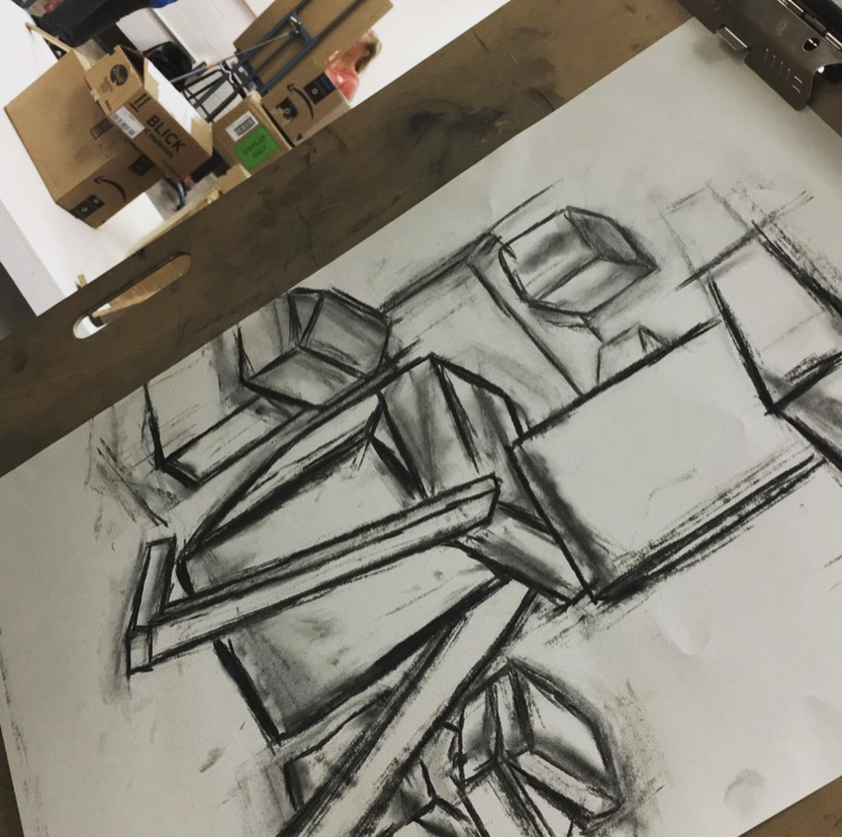 Simple linework charcoal drawing and reference