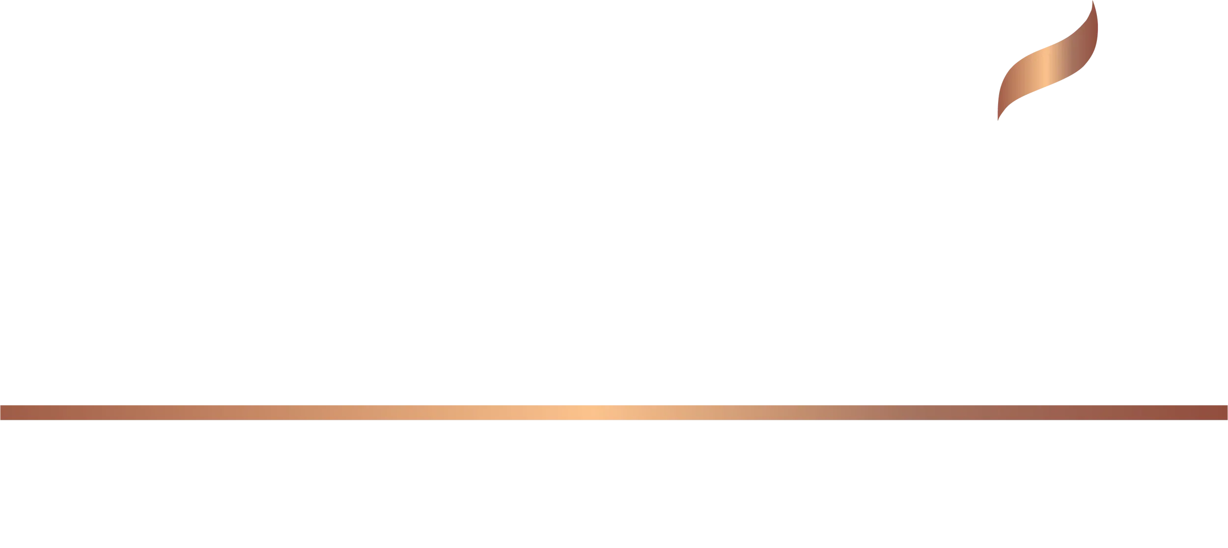 The image shows a mostly blank white background with a metallic ribbon of copper color in the top right corner and a matching metallic strip of copper color along the bottom edge.