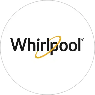 Whirlpool logo with black text and a gold orbit around the letter 'i' on a white background.