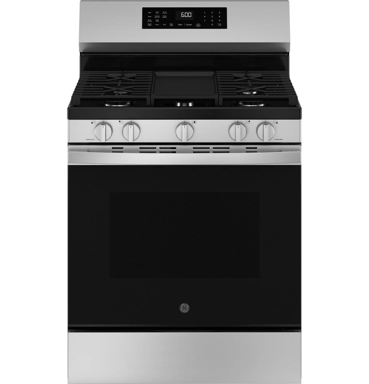 GE 30 in. 5-Burners Smart Free-Standing Gas Convection Range in Stainless with EasyWash Oven Tray And No-Preheat Air Fry