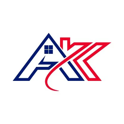 Logo with a stylized house and the letters 'A', 'K' and 'K' in blue and red.