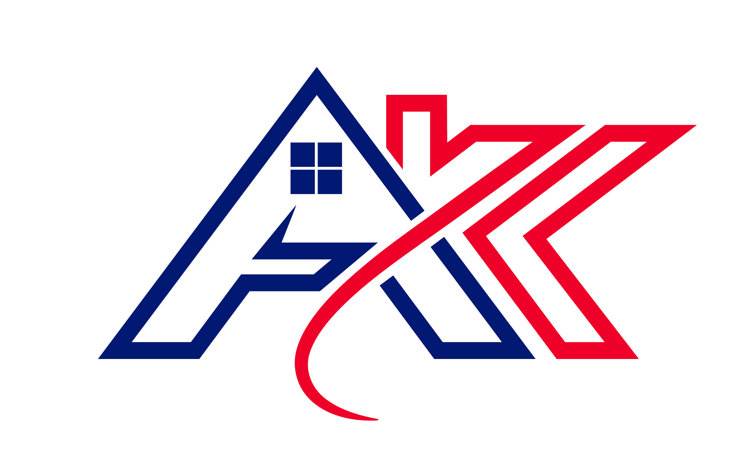 Logo for A's Home Improvement featuring a house with a blue roof and chimney, with the letters 'A' in blue and 'K' in red, integrated into the design.