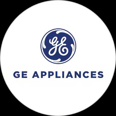 GE Appliances logo on a black and white background.